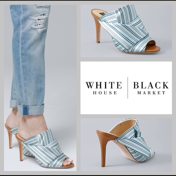 White House Black Market Shoes - EUC WHBM satin striped slide heels